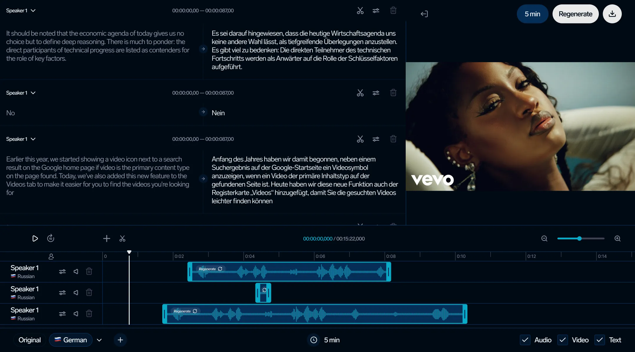 New AI Dubbing Studio interface