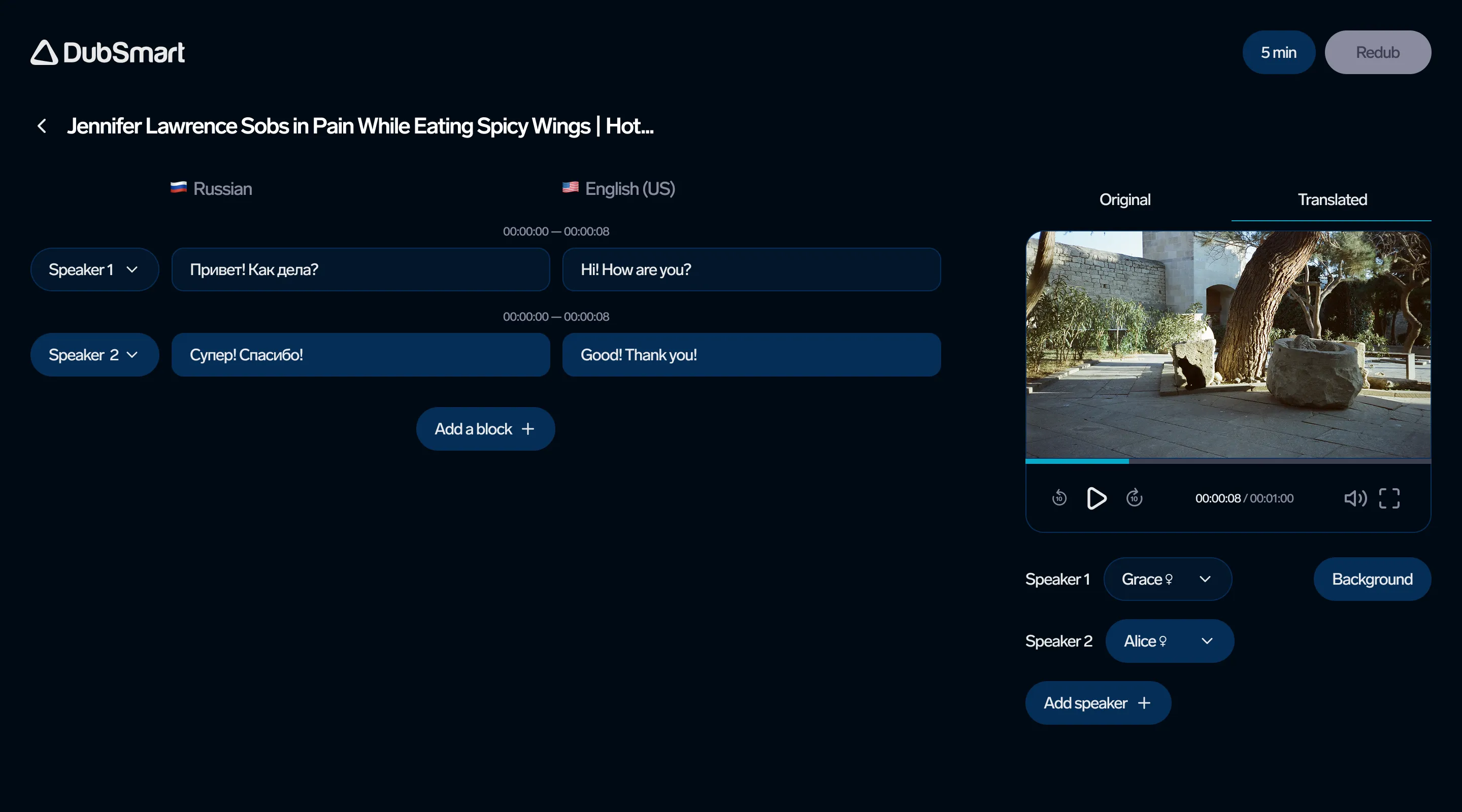 Old AI Dubbing Studio interface